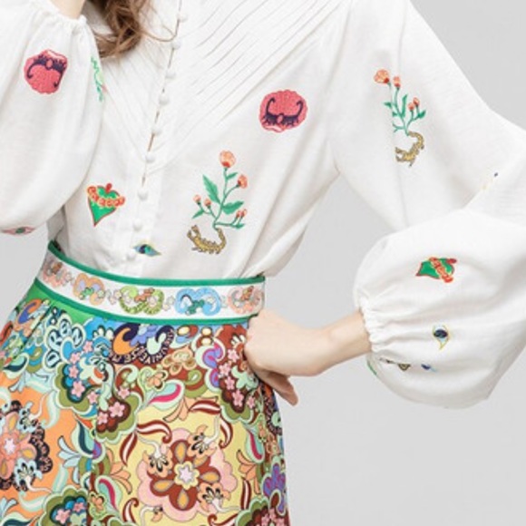 White print long sleeve blouse - Picture 4 of 5